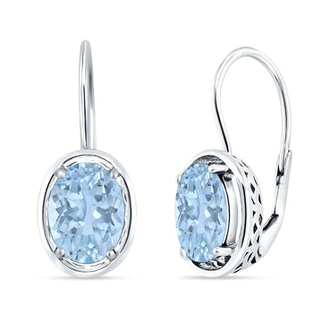 Oval Solitaire Drop Dangle Leverback Earring Aquamarine CZ 925 Sterling Silver Wholesale